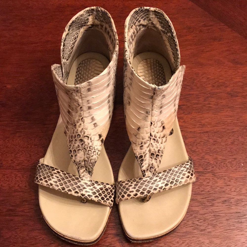 Women's Beige Snake-Print Open-Toe Sandals